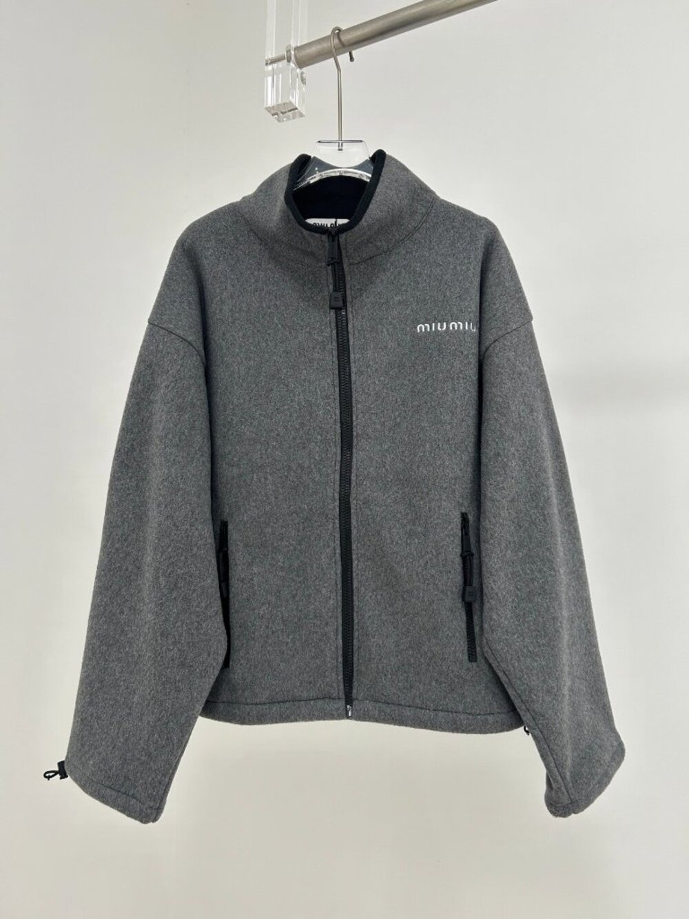 Women's Miu Miu Grey Teddy Fleece Zip-Up Jacket M
